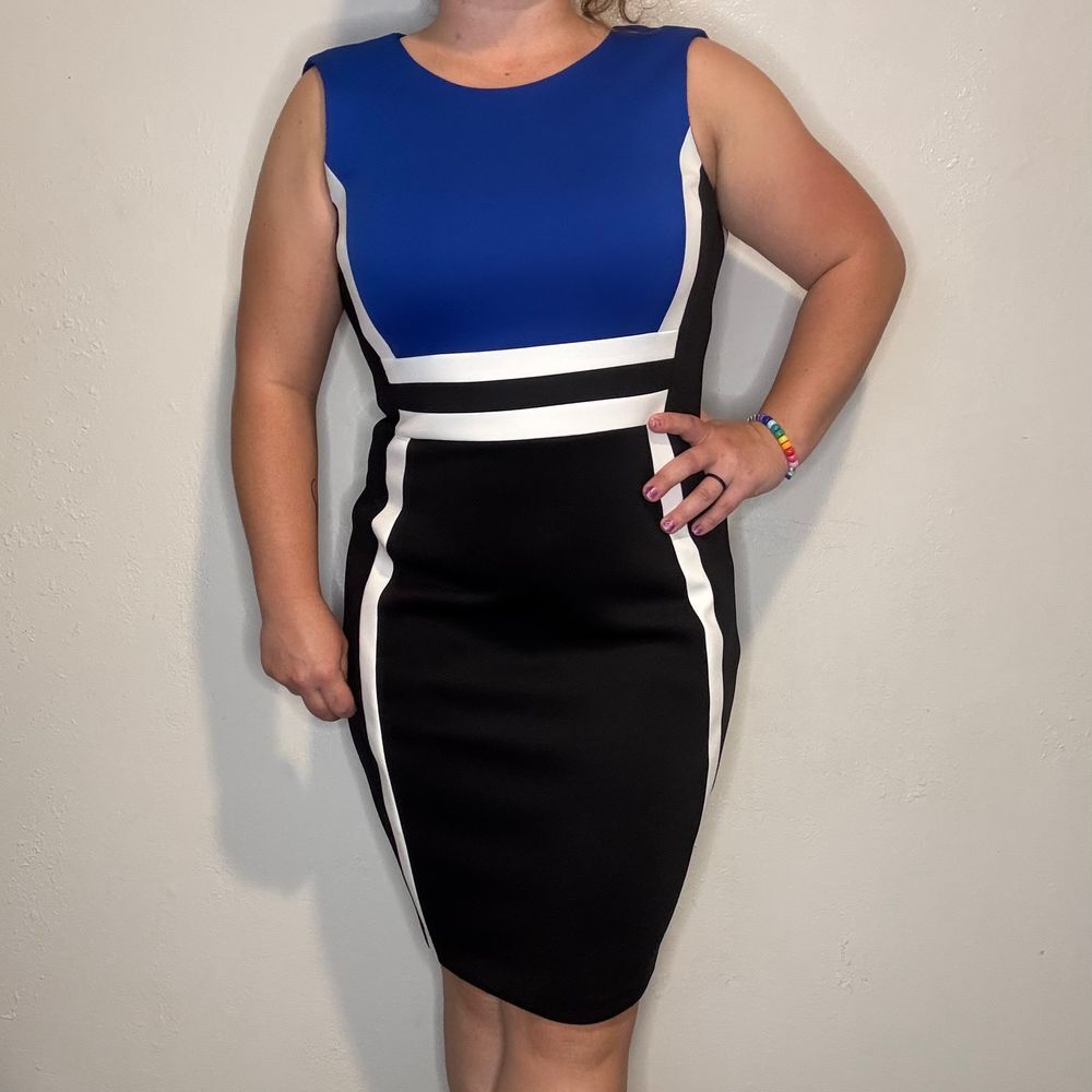 Calvin Klein Women's Sz 6‎ Scuba Sheath Sleeveless Dress Color Block Business